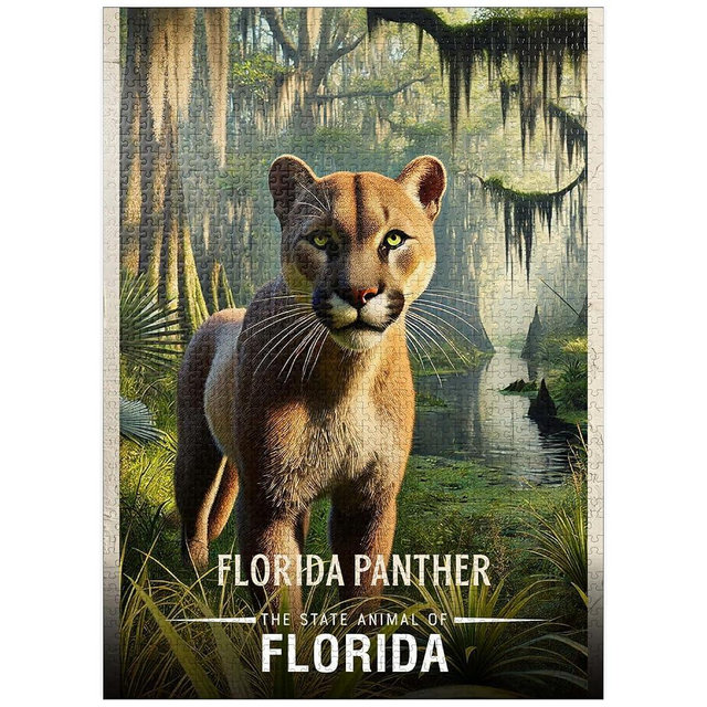 MyPuzzle Florida, Florida Panther: State Animals Series - Premium 1000 Piece Jigsaw Puzzle for Adults