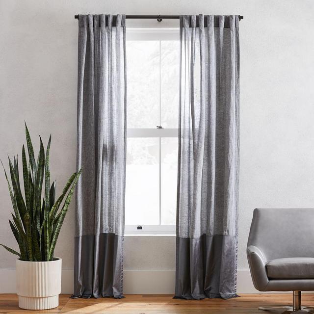 European Flax Linen + Luster Velvet Curtain, Slate/Pewter, 48"x84"