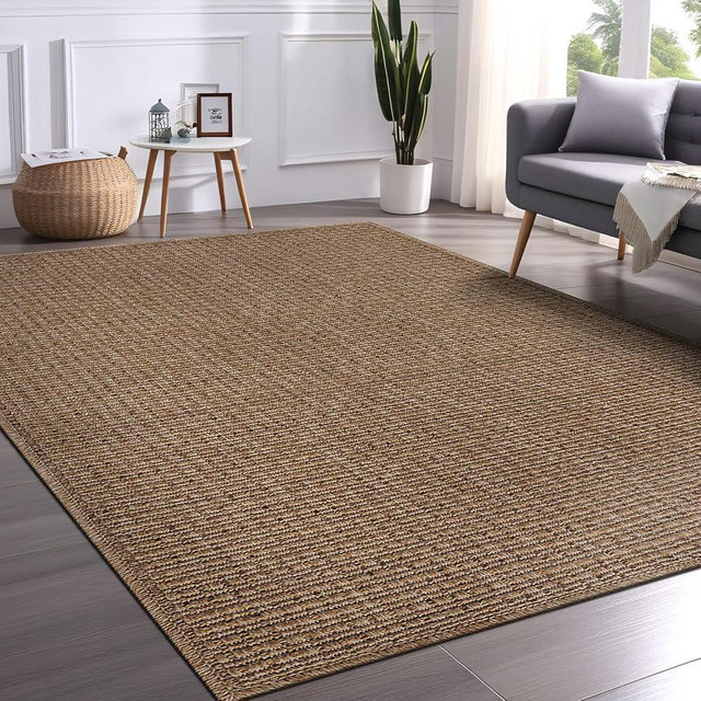 Beverly Rug Easy Jute Natural Large Rug 9x12 Solid Washable Durable Outdoor Indoor Area Rugs for Living Dining Room Patio Office Stain Resistant Non Shedding Indoor Outside Carpet (9 x 12 Natural)