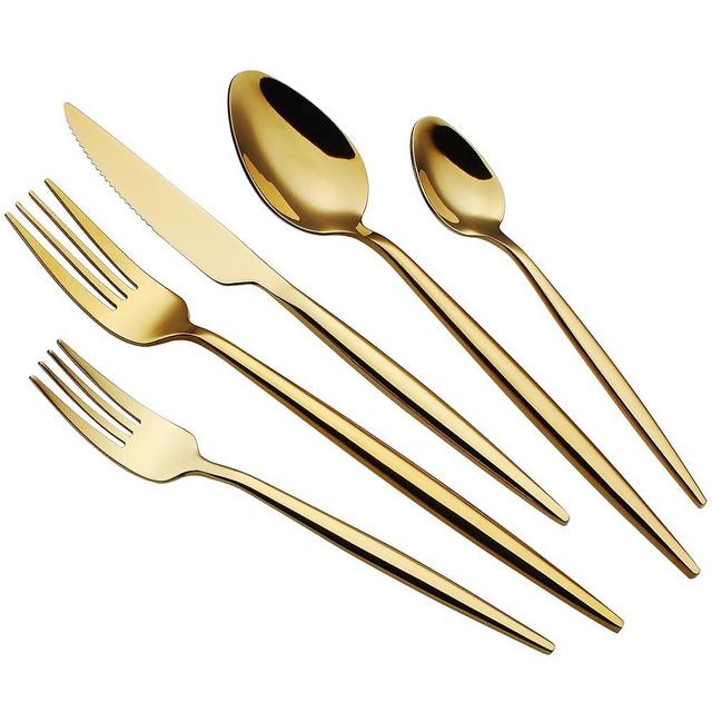 CHAAMFORGE 20 Piece Luxury Silverware Set for 4 Gold Mirror-Polished 18/10 Stainless Steel Heavy Flatware Set Modern Cutlery Set Knife/Fork/Spoon with Gifts for Home & Restaurant