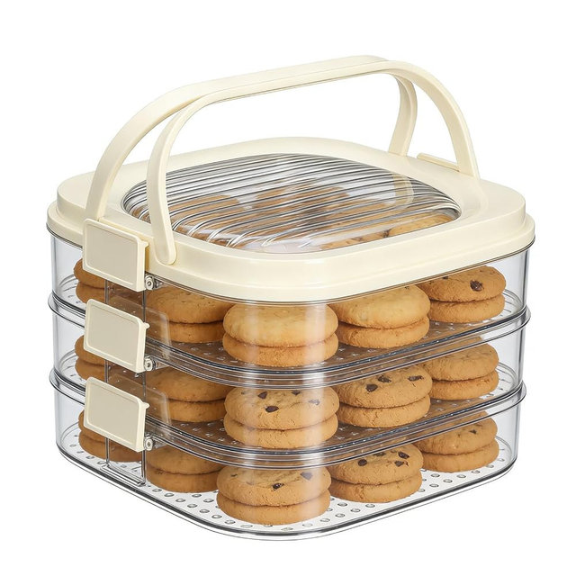 Yomjarl 3-Layer Cookie Storage Containers Airtight,BPA-Free Large Cookie Carrier,Stackable Plastic Cookies Jar,Cookies Holder Box Drawer Keeper for Baked Biscuits,Seafood,Desserts, Snacks,Dumplings