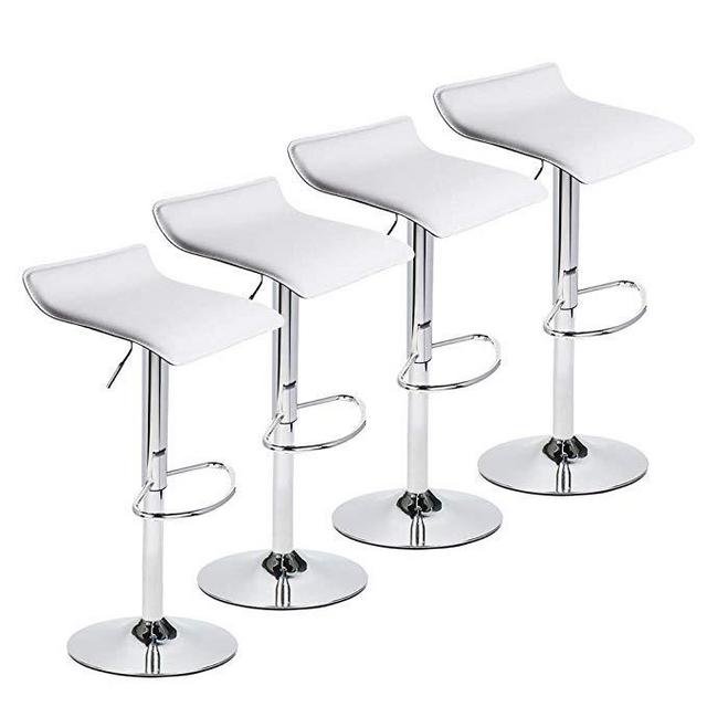 PULUOMIS Contemporary Chrome Air Lift Adjustable Swivel Stools, Set of 4, White
