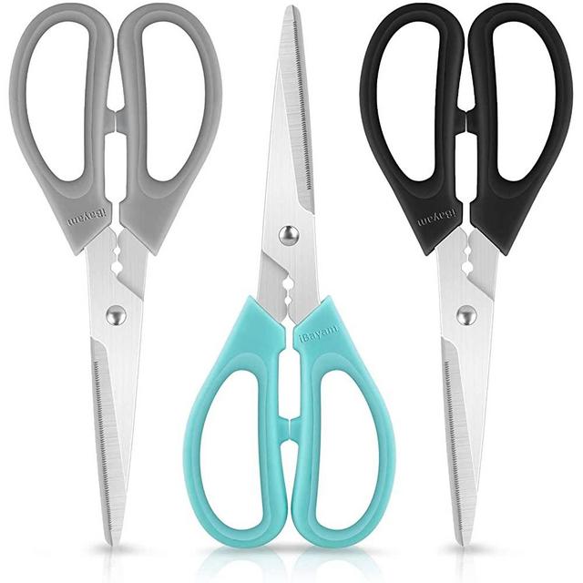 Kitchen Shears Scissors Stainless Steel, iBayam 3-Color 8 Inch Dishwasher Safe Food Scissors for Herbs Chicken Meat Poultry Vegetable Fish BBQ, Utility Multipurpose Scissors for Cutting Paper Boxes