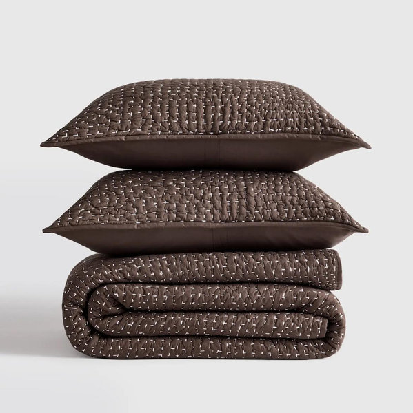 Organic Cotton Hand Stitched Quilt Set - Espresso, Full/Queen