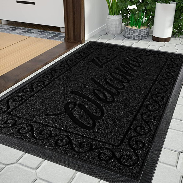 Yimobra Welcome Front Door Mat, Heavy Duty Easy Clean Doormat Indoor Outdoor, Waterproof Quick Dry Floor Mat for Home, Garage, Hign Traffic Areas, Non Slip, Low Profile, 29.5X17 Inches, Black