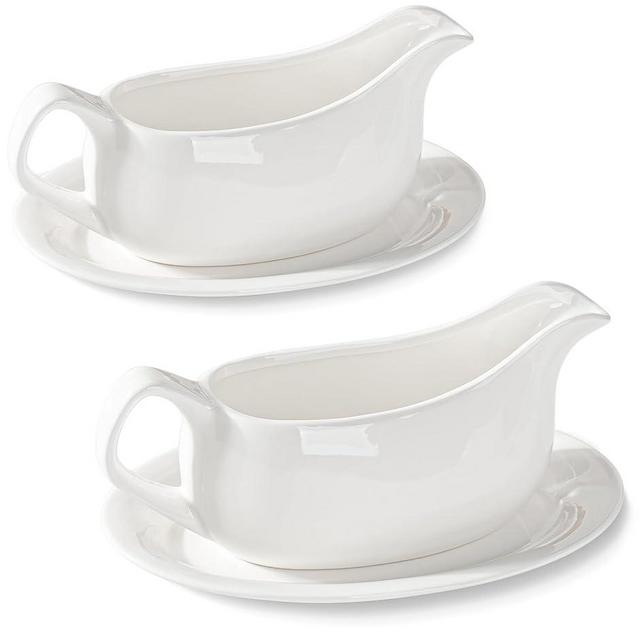 Gravy Boat with Saucer 19 oz,Ceramic Gravy Boats with Tray Set of 2, Gravy Bowl for Turkey,Dispenser with Tray for Sauces,Beef, Salad Dressing, Creamer, Broth,Microwave and Dishwasher Safe Gravy Boats