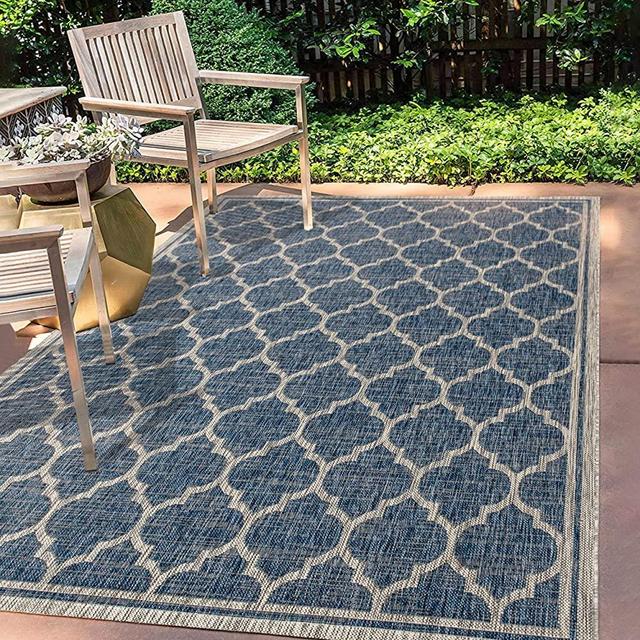 JONATHAN Y Trebol Moroccan Trellis Textured Weave Indoor/Outdoor Navy/Gray 8 ft. x 10 ft. Area Rug, Coastal,EasyCleaning,HighTraffic,LivingRoom,Backyard, Non Shedding