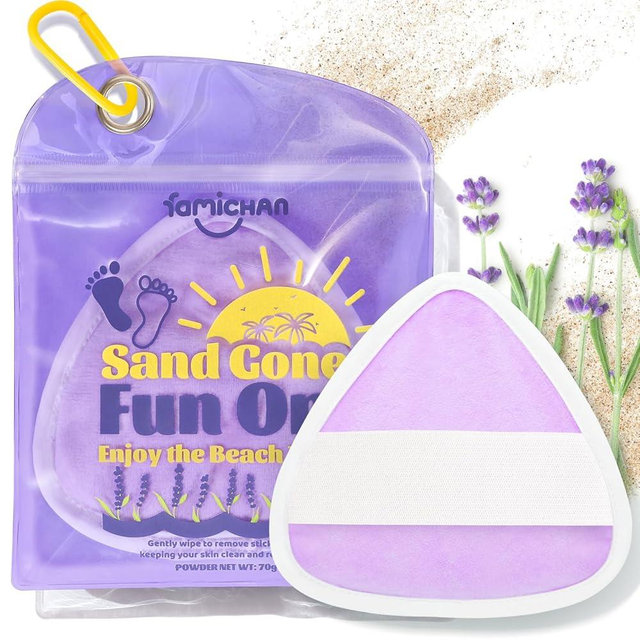 famichan Triangle Sand Remover Eraser Wipe, Beach Vacation Essentials for Women, Girls, Kids & Baby, Family Beach Must Haves, Sand Removal Bag for Cruise Travel Accessories