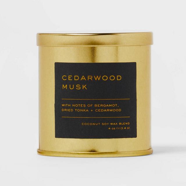 4oz Lidded Metal Jar Black Label Cedarwood Musk Candle - Threshold™