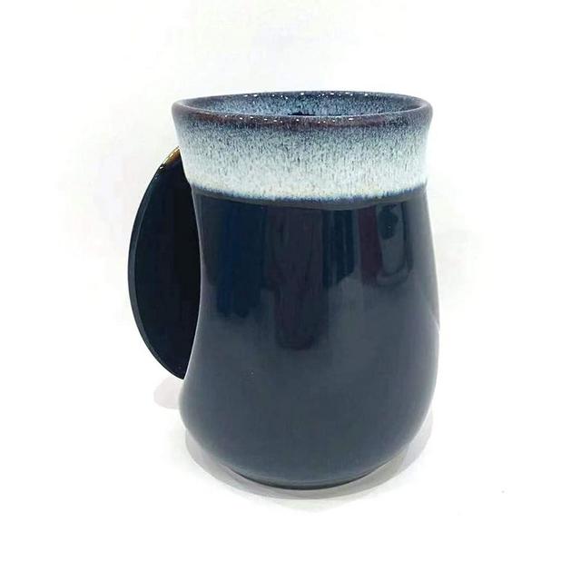 Selamica Porcelain 18oz Novelty Left-handed Handwarmer Mug, Coffee Mug, Tea Mug, gift for family friends and couple - Navy