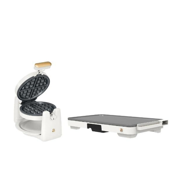 Beautiful Electric Griddle/Waffle Maker Breakfast Set, by Drew Barrymore White Icing