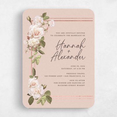 Pink Rounded Wedding Invitation - Quintana Bloom