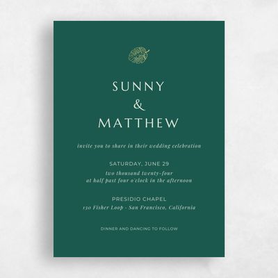 Emerald, Green Wedding Invitation - Morelos Classic Foil