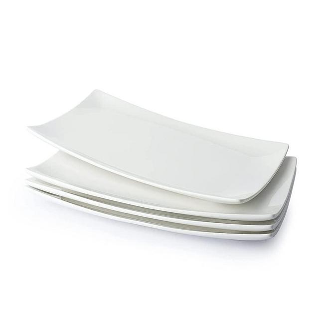 Sweese 746.101 Porcelain Serving Platters, Large Serving Plates, Rectangle Dinner Platters and Serving Trays for Parties - 12.2 Inch, Set of 4, White
