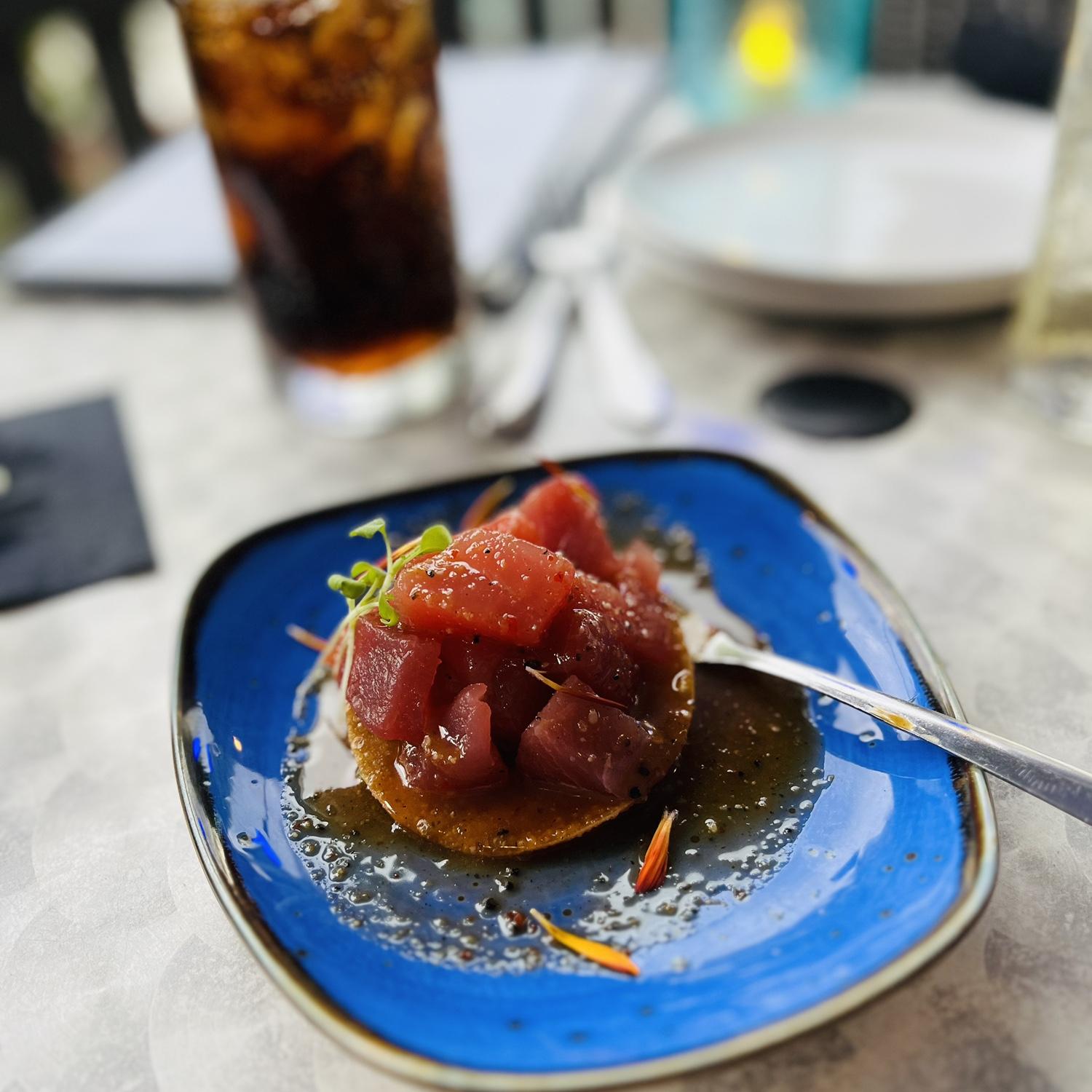 Tuna tostado appetizer from Aqua Restaurant in Beaufort, NC. It tasted so good!