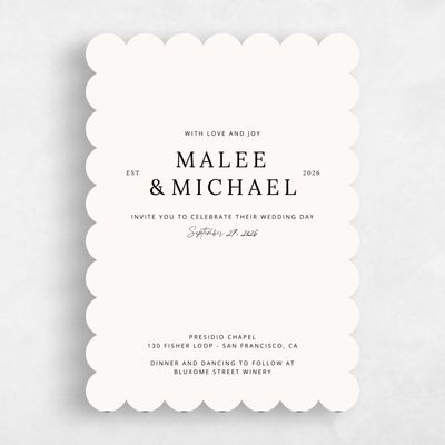 Beige Scalloped Wedding Invitation - Keanu Portrait