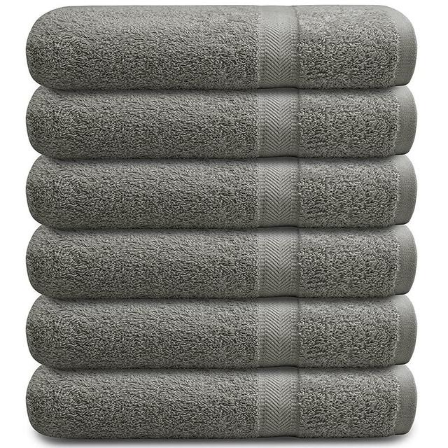 Cotton Bath Towels Set Ultra Soft Cotton Large Bath Towel Grey Highly Absorbent Quick Dry Daily Usage Home and Kitchen Bath Towel Set- Grey 24" x 48" Pack of 6