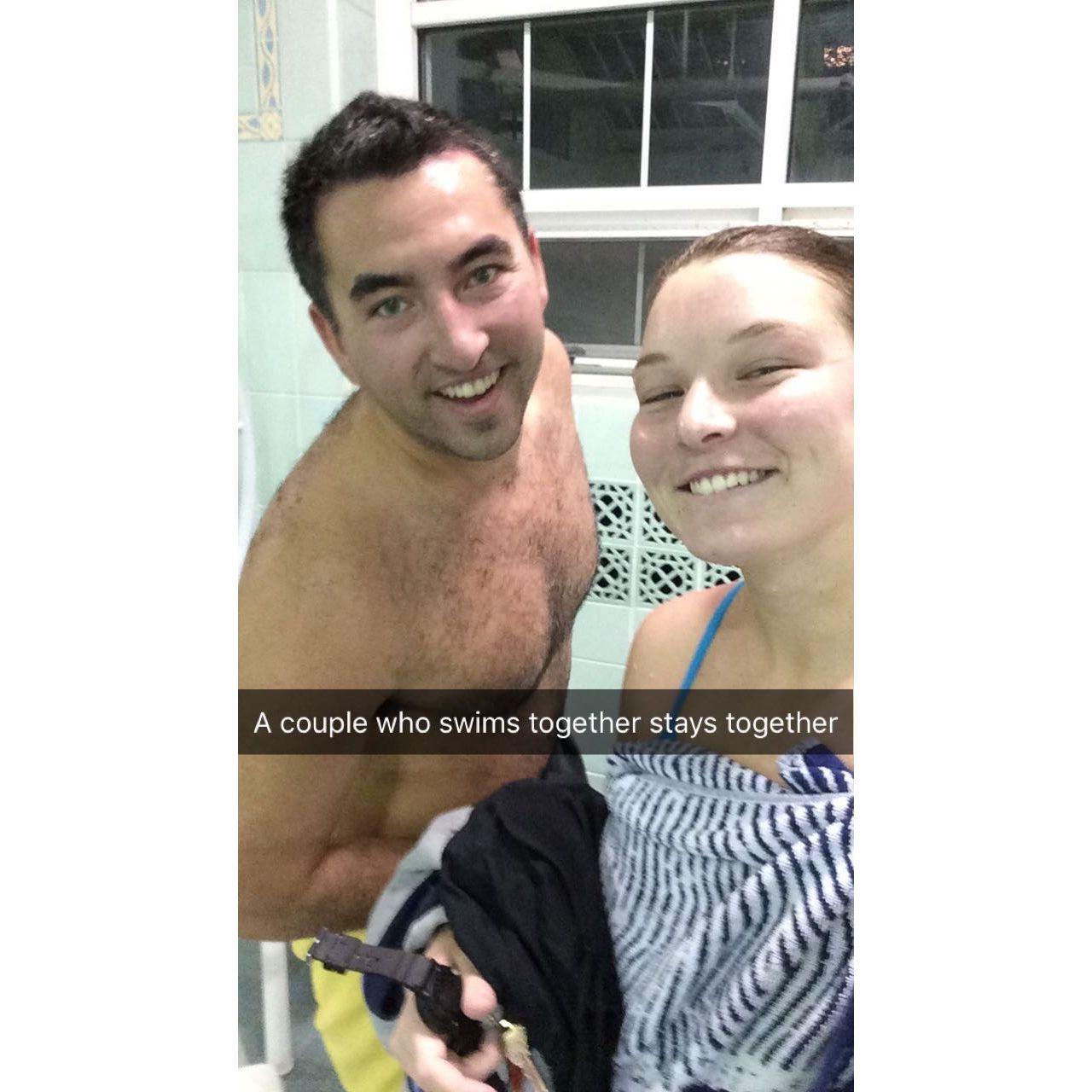 Training for beach patrol in Chapel Hill, NC- February 2017.  Swimming is still one of our favorite hobbies we do together.