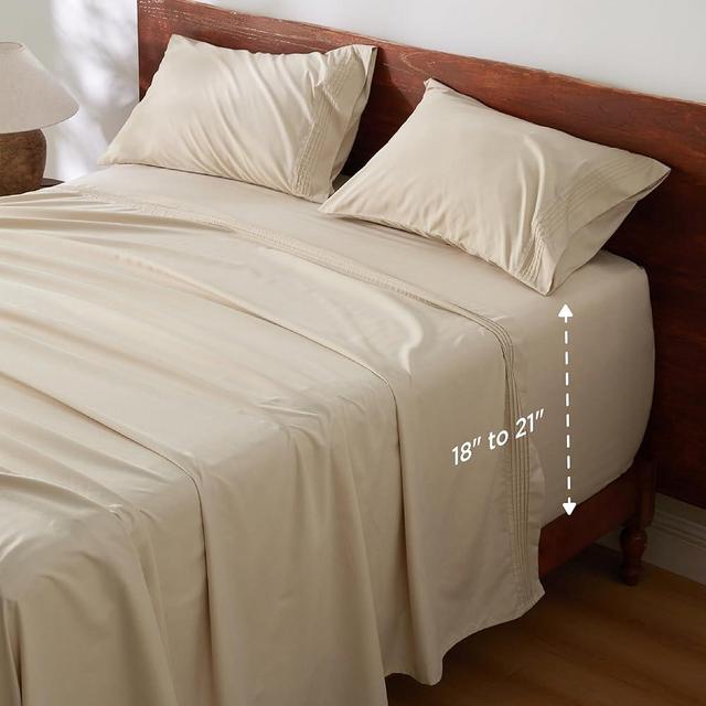 Bedsure Deep Pocket King Sheets Set - Fits Mattresses Up to 21" Thick, 4 Piece Air Mattress Sheets with Deep Pocket, Moisture Wicking Soft Cooling Bedding Sheets & Pillowcases, Beige