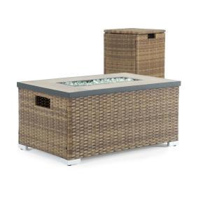 Cheyenne 32 in. x 16 in. Rectangular Wicker Propane Fire Pit Table in Brown with Propane Storage and Protective Cover