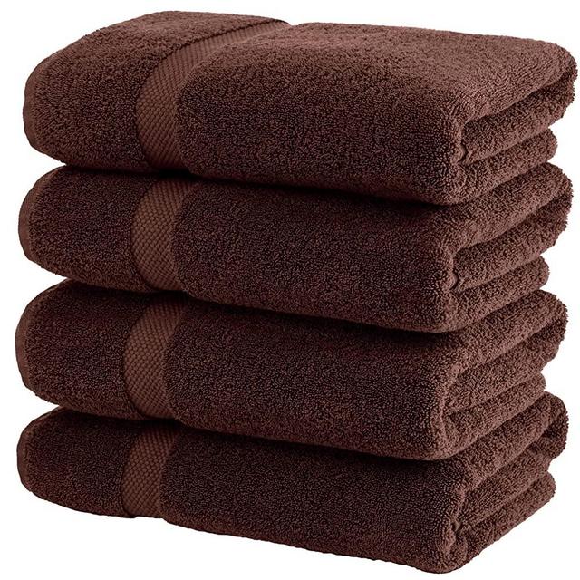 White Classic Luxury Bath Towels Large - Cotton Hotel spa Bathroom Towel | 27x54 | 4 Pack | Brown