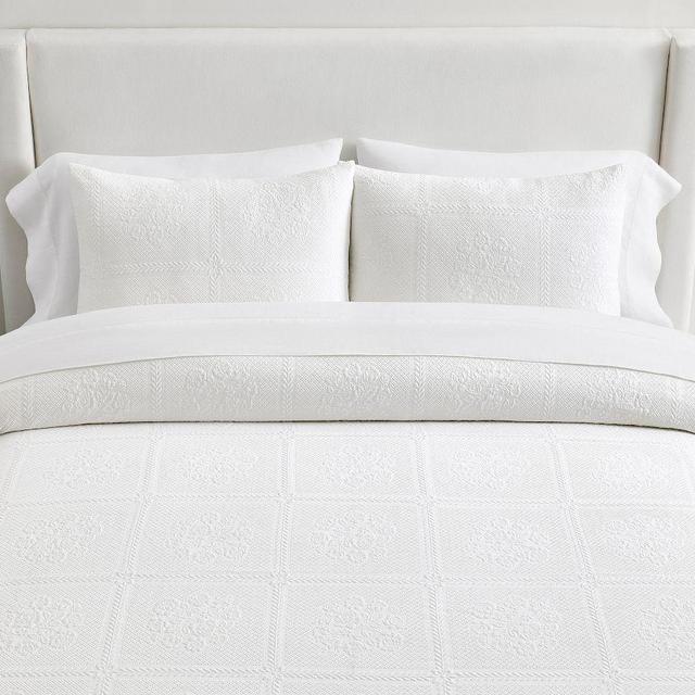 Cotton Damask Jacquard Duvet Cover, White, King/Cal. King
