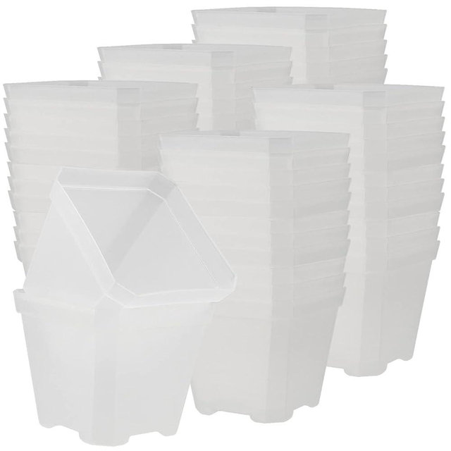 JOIKIT 60 Pack 4 Inch Clear Square Nursery Pot, Plastic Plant Starter Pot with Drainage Hole, Seedling Nursery Transplant Planter for Indoor, Outdoor, Garden, Office, Balcony