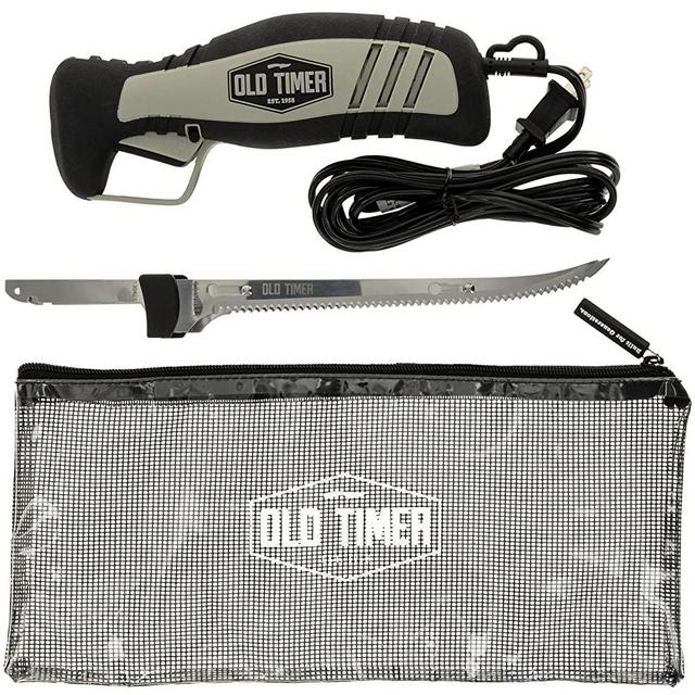 Old Timer Li-Ion Cordless and 110V Electric Fillet Knives with 8in Fully Serrated S.S. Blades, Trigger Lock, Classic Fillet Knife Cut, and Self Draining Carry Case for Fishing, Filleting, and Outdoors