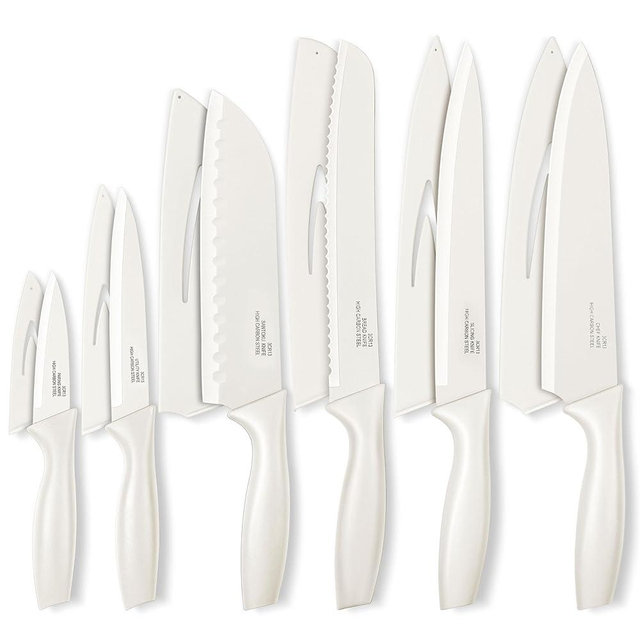 Onader 12 Pieces Knife Set with Covers, Stainless Steel Small Kitchen Knives Set, Cream White