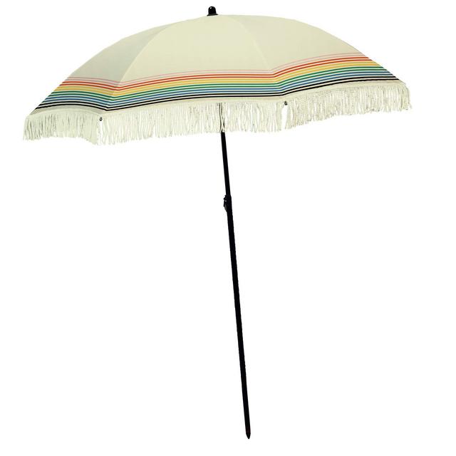 Beach Umbrella for Sand – Best Beach Umbrella Windproof with Sand Anchor Portable Sport Umbrella, Fringe, Denim Beach Umbrella Bag, Features Pointed Bottom 100% UV Sun Protection – Bahama (Strand)
