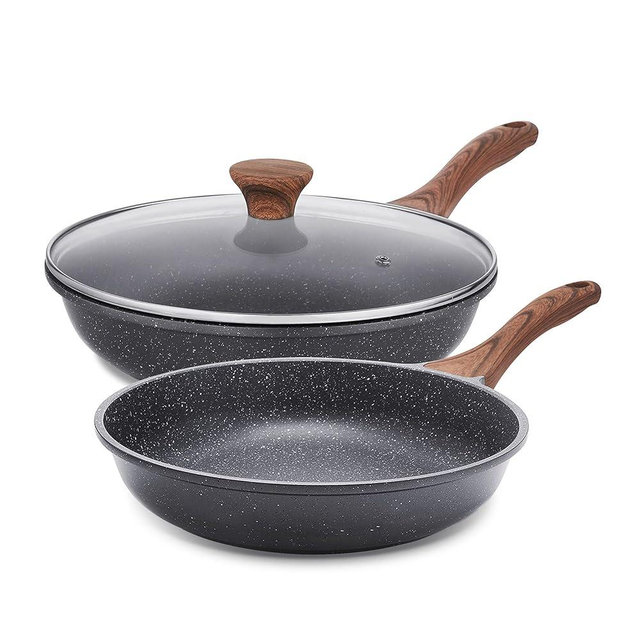 SENSARTE Nonstick Frying Pan Skillet Set, Swiss Granite Coating Omelette Pan, Healthy Stone Cookware Chef's Pan, PFOA Free (9.5+11 Inch)