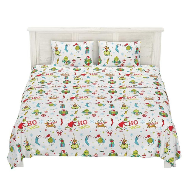 Franco Grinch by Dr. Seuss Holiday & Christmas Bedding Super Soft 100% Cotton Flannel Sheet Set, King Size, (Officially Licensed Product)