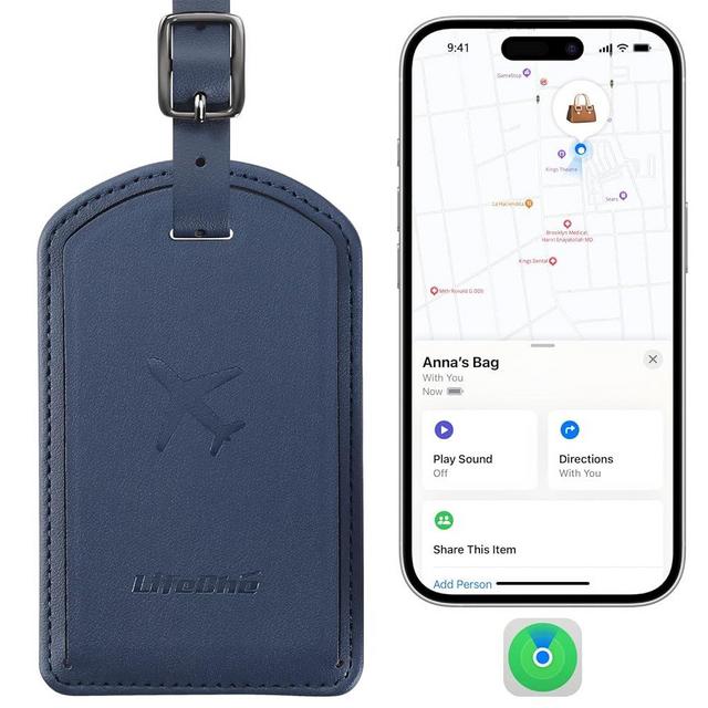 Luggage Tags Built-in Anti-Loss Tracker, Luxury Leather Luggage Tags for Suitcase, Travel Bags, Backpacks, Travel Organizer for Lost Baggage Prevention (Navy Blue)