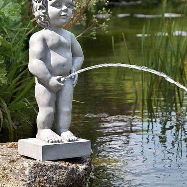 Manneken PIS Belgium Boy Statue, Pond Spitter Fountain 24 Inch in Gray, Polyresin Waterscape Sculpture, Suitable for Water Garden Koi Fish Ponds, Gardens, Patios, Fountain Centers or Pool Decorations