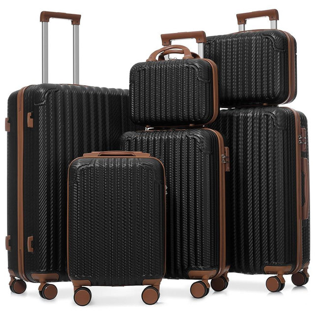 Merax Luggage Set 6 Piece, Lightweight ABS Hardshell Suitcases with Spinner Wheels & TSA Lock, Carry-On & Checked Travel Luggage for Family Travel