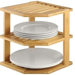 Bambüsi Plate Organizer for Cabinet - 2 Pack Bamboo Corner Shelf