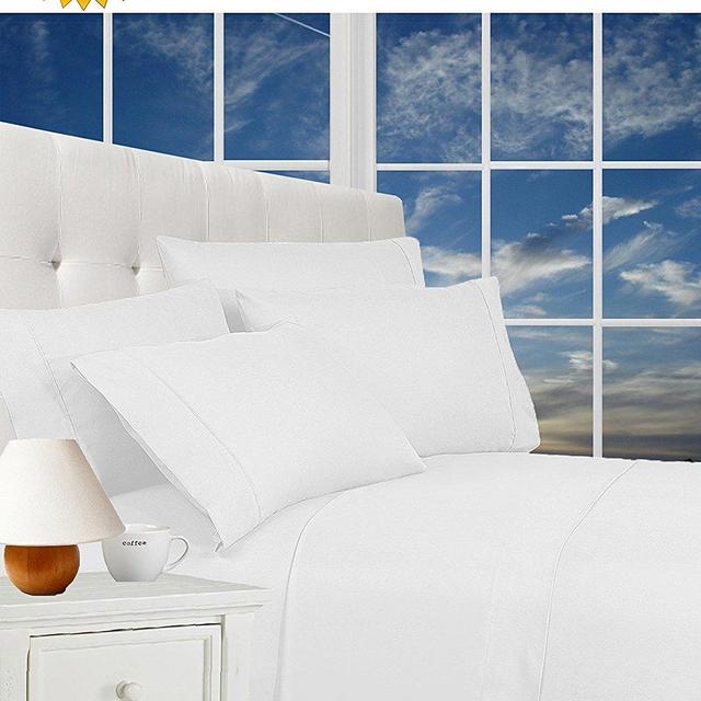 Best Seller Luxurious Bed Sheets Set on Amazon! Celine Linen1800 Thread Count Egyptian Quality Wrinkle Free 4-Piece Sheet Set with Deep Pockets 100% HypoAllergenic, King White