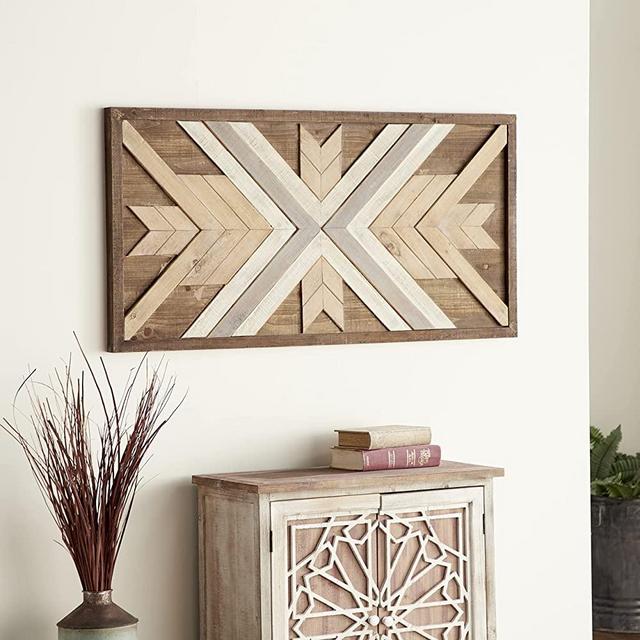 Deco 79 Farmhouse Wood Abstract Wall Decor, 48" x 2" x 24", Brown
