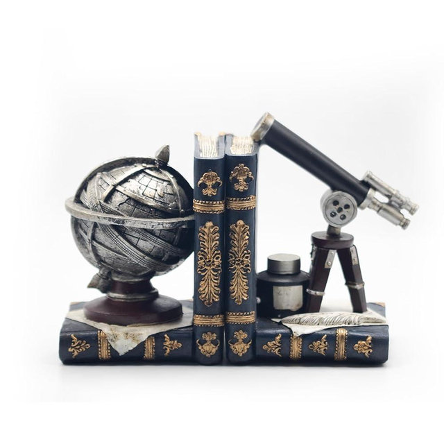 AUSTUFF Vintage Decorative Bookends, Armillary Sphere and Space Telescope Decorative Bookends, Vintage Decorative Unique Bookends for Home Office Schools