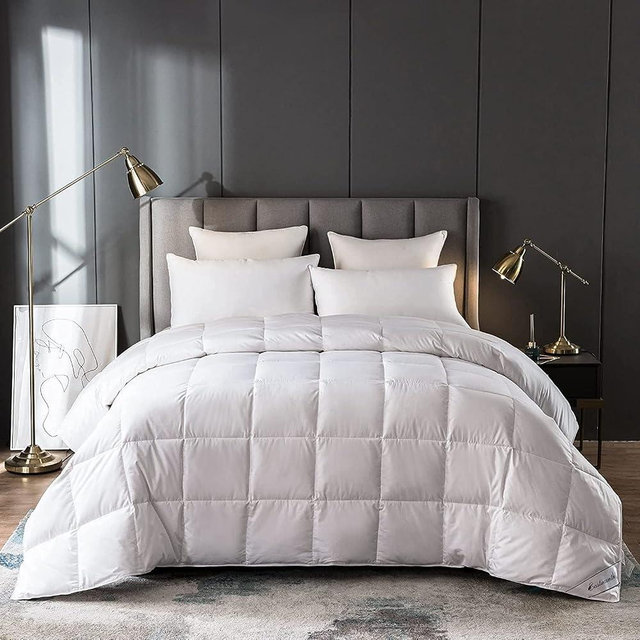 Lightweight White Goose Down Comforter Cooling Blanket Duvet Insert for Summer/Warm Weather, 750 Fill Power Ultra Soft Fabric White Full/Queen Size