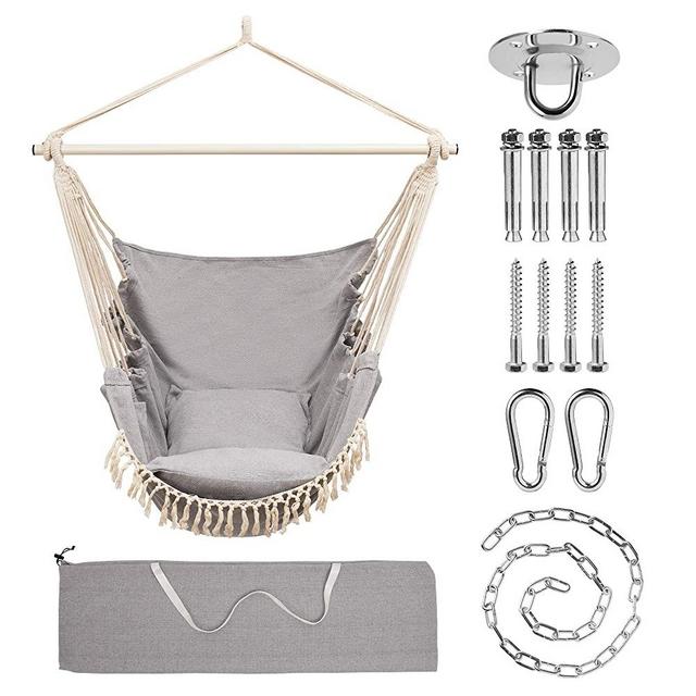 LEEHOOYIAN,Hammock Swing,Hammock Hanging Chair, Swing Chairs for Outside,Swings Chair with Hardware Kit, Cotton Canvas Macrame Hanging Chair with Seat Cushions for Bedrooms, Indoor, Outdoor