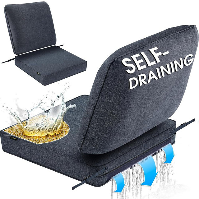 SUNROX 2 Pack Outdoor Chair Cushions Waterproof & FadeShield Patio Furniture Cushions, All-Weather Quick-Dry Deep Seat Cushions with DryMesh Drainage Replacement Cushions for Sofa Couch 24x24 Inch