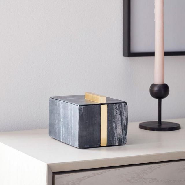 Seamless Marble Lidded Box, Black, Square