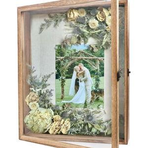 GraduatePro Shadow Box Frame 13x16 Display Case with Linen Back, Real Glass Window Door with Hinge, Picture Frame Wedding Bouquet Memorabilia Medals Photos Memory Box for Keepsakes, Carbonized Black