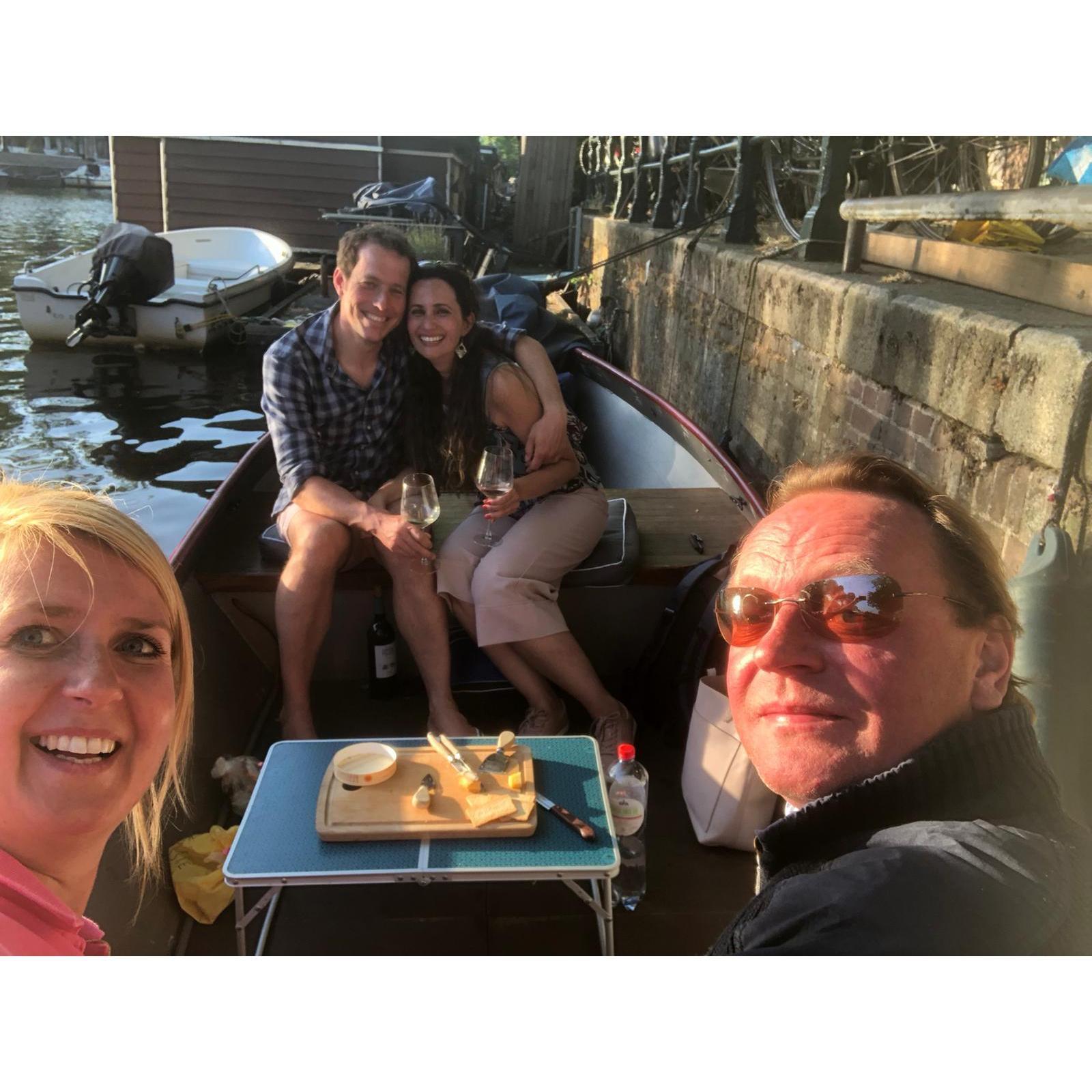 Sharing good moments with friends Neils and Estelle in the Amsterdam canal