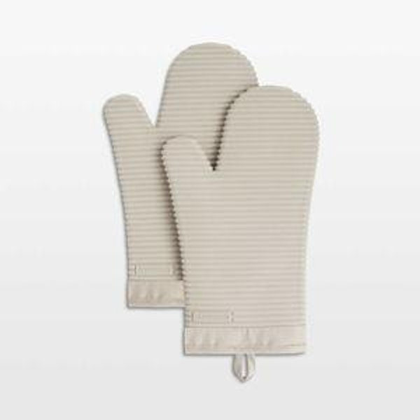 KITCHENAID Ribbed Soft Silicone Oven Mitt 2-Pack Set, 7.5"x13", Milkshake