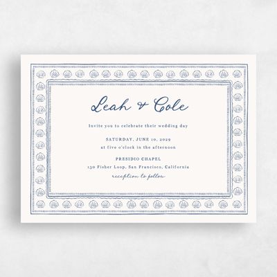 Dark Cobalt, Beige Wedding Invitation - Martinique Landscape