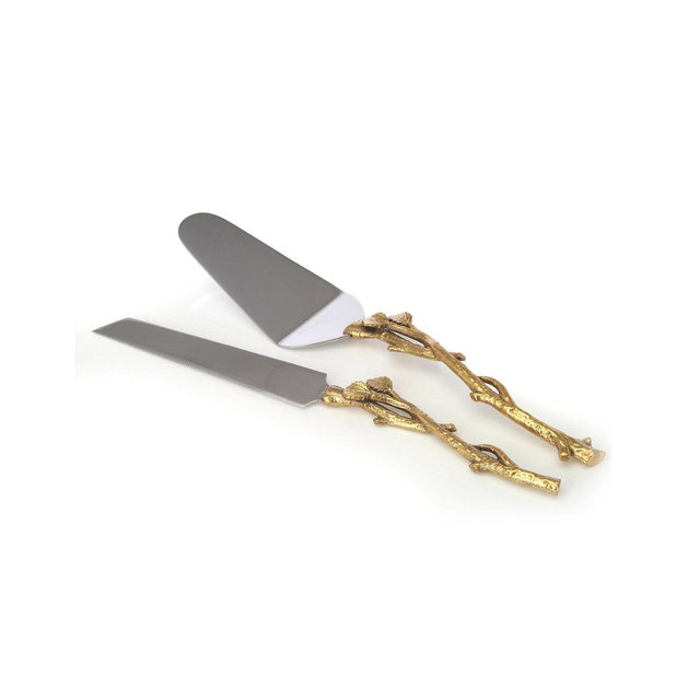 Classic Touch Cake Server and Knife Set with Leaf Design