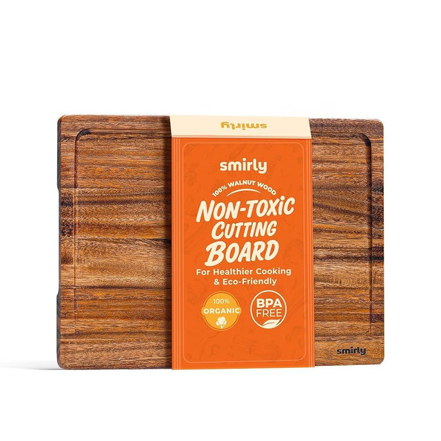 SMIRLY Walnut Wood Cutting Boards for Kitchen, Large - Small, Walnut Wooden Cutting Board Set with Deep Juice Grooves, Non Toxic Serving Tray