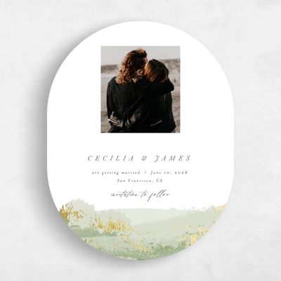 Green Oval Wedding Save the Date - Ione Portrait Foil